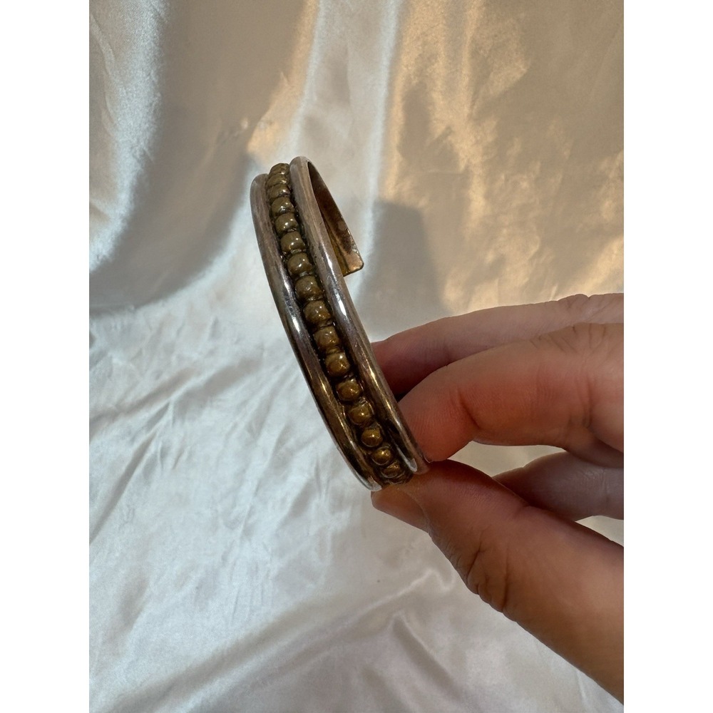 Vintage Sterling Native American Cuffed Bracelet w/ brass accent Signed MT 2.5"
